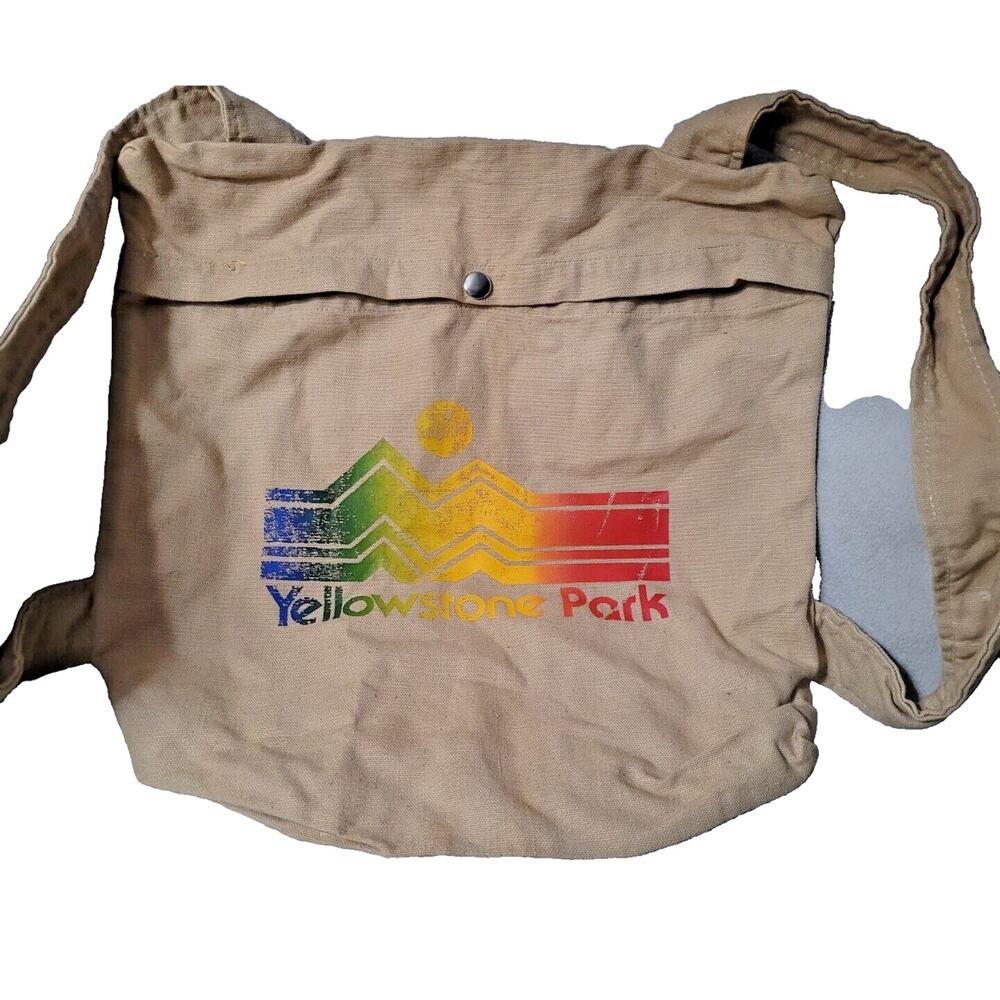 Yellowstone National Park Graphic Canvas Backpack Brown Paper Bag messenger